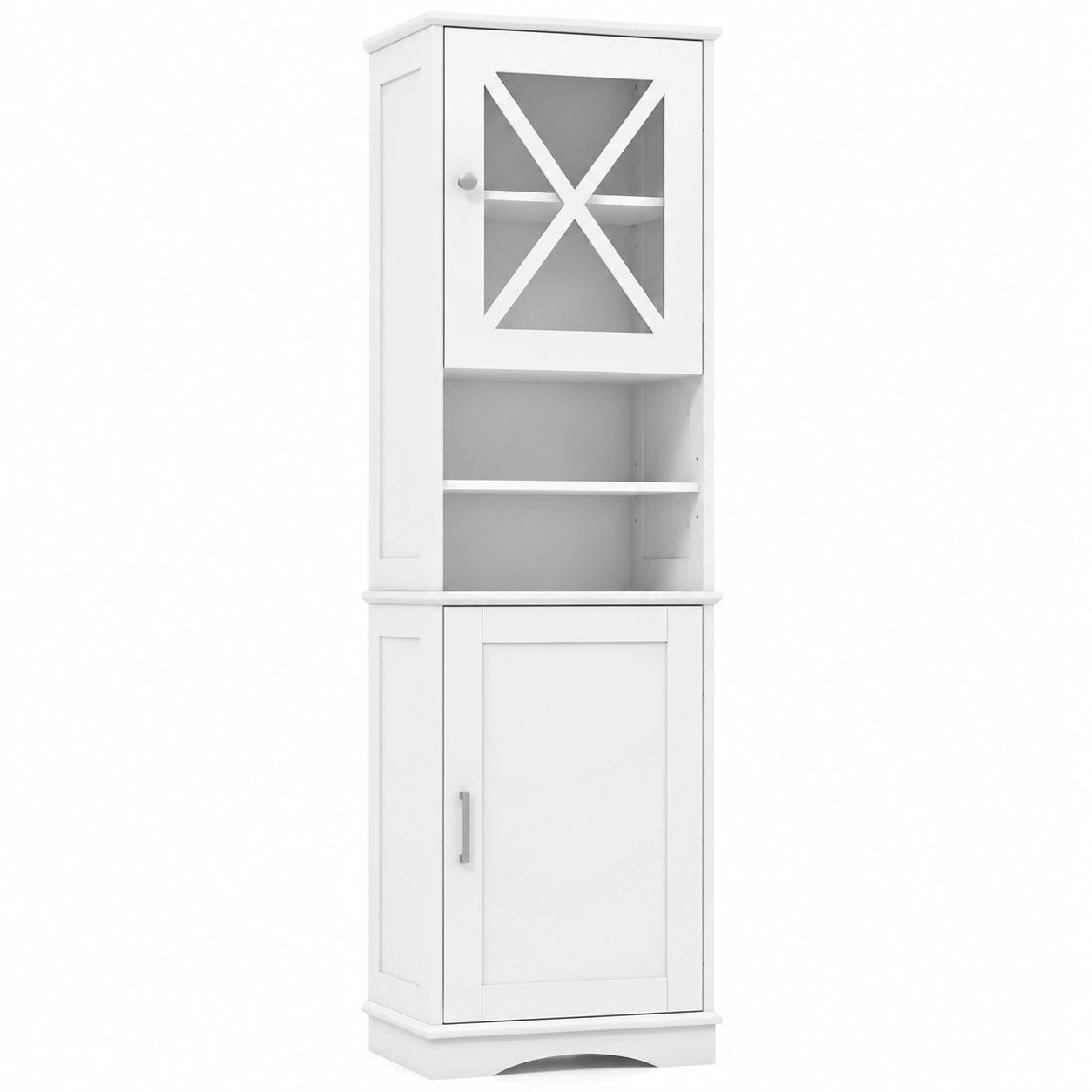 Armario de Baño Alto Blanco con Estantes Ajustables y 2 Puertas, 40x30x170.5 cm, Ideal para Ahorro de Espacio