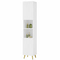 Armario de Baño Blanco con Estante Ajustable y Puertas Doradas, 30x28x180 cm