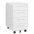 Archivador Metálico con Cerradura, Móvil, 4 Cajones, Llave de Seguridad, Ideal para Oficina, Blanco