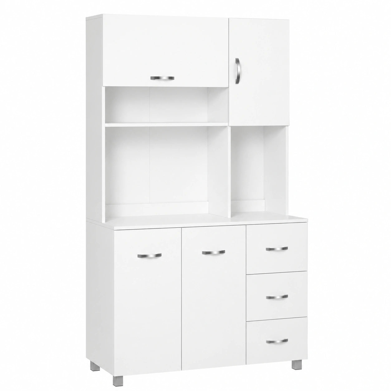 HOMCOM Armario de Cocina Moderno con Cajones y Puertas, Estantes Ajustables, Mueble Auxiliar Blanco