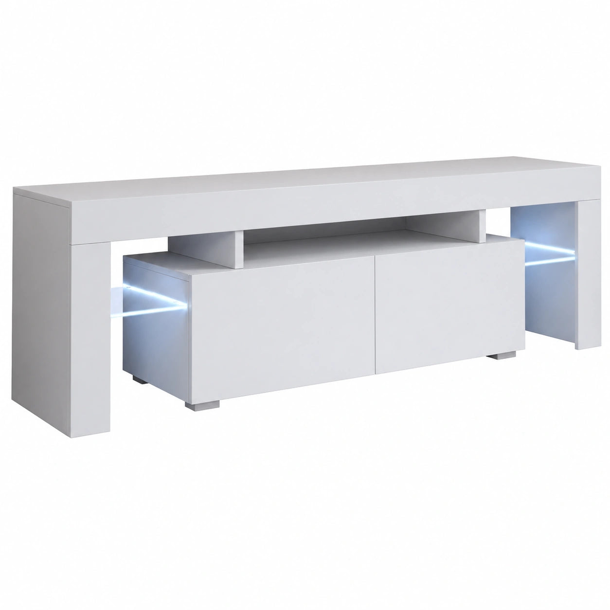 Mueble de TV Unai con Iluminación LED y 2 Cajones Push-Click, Blanco Brillante 160x45x35 cm