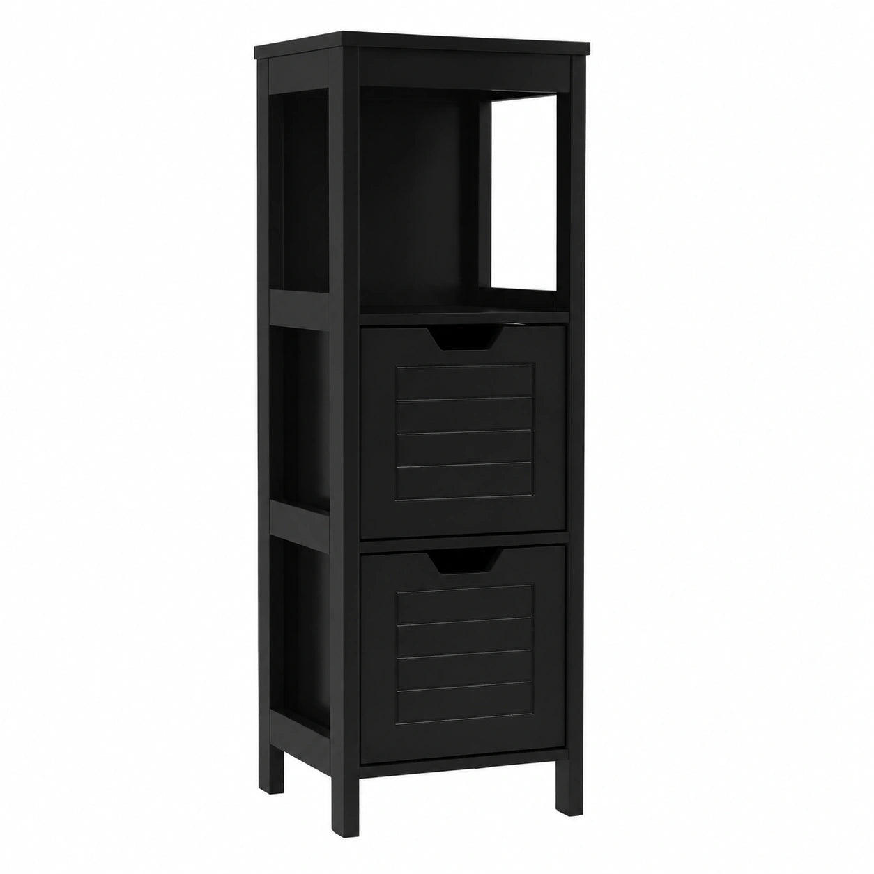 LIFEZEAL Armario de Baño Moderno con Cajones, Organizador de Esquina de Madera, 30x30x89 cm, Color Negro