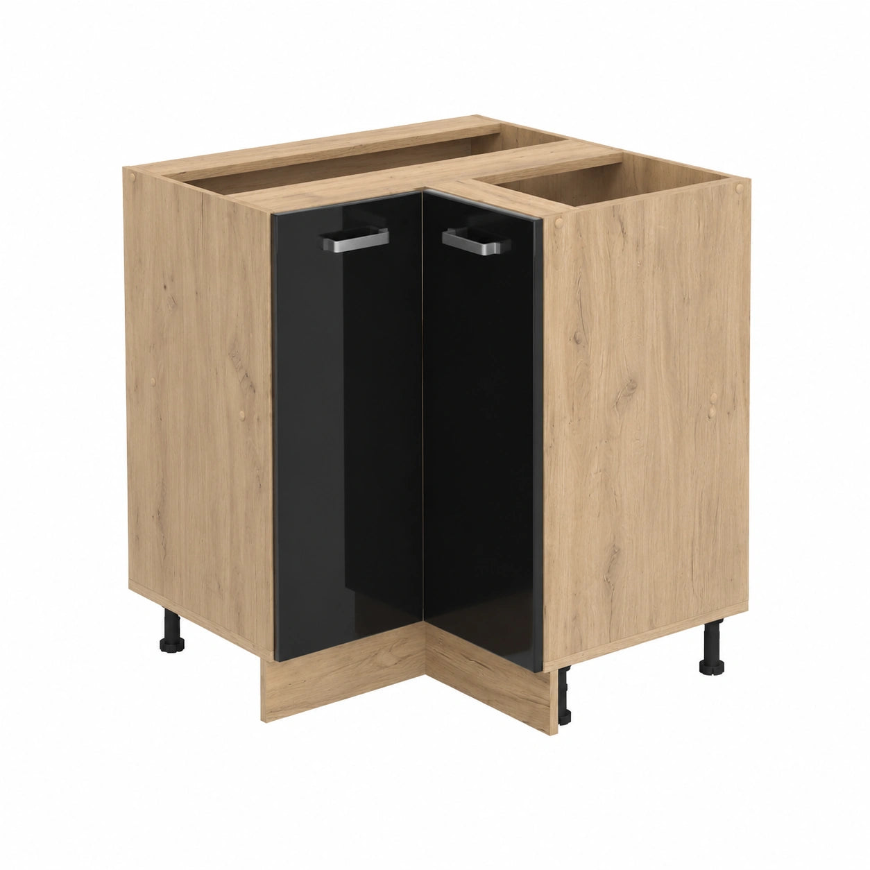 Vicco Armario Esquinero R-Line, Negro Brillante, Modular de Cocina 75.6 cm