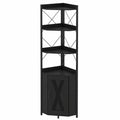 Estantería Esquinera de 6 Niveles con Puerta y Estantes Abiertos, Diseño Estable con Kit Antivuelco, 38x38x180cm, Ideal para Salón y Dormitorio (Negro)