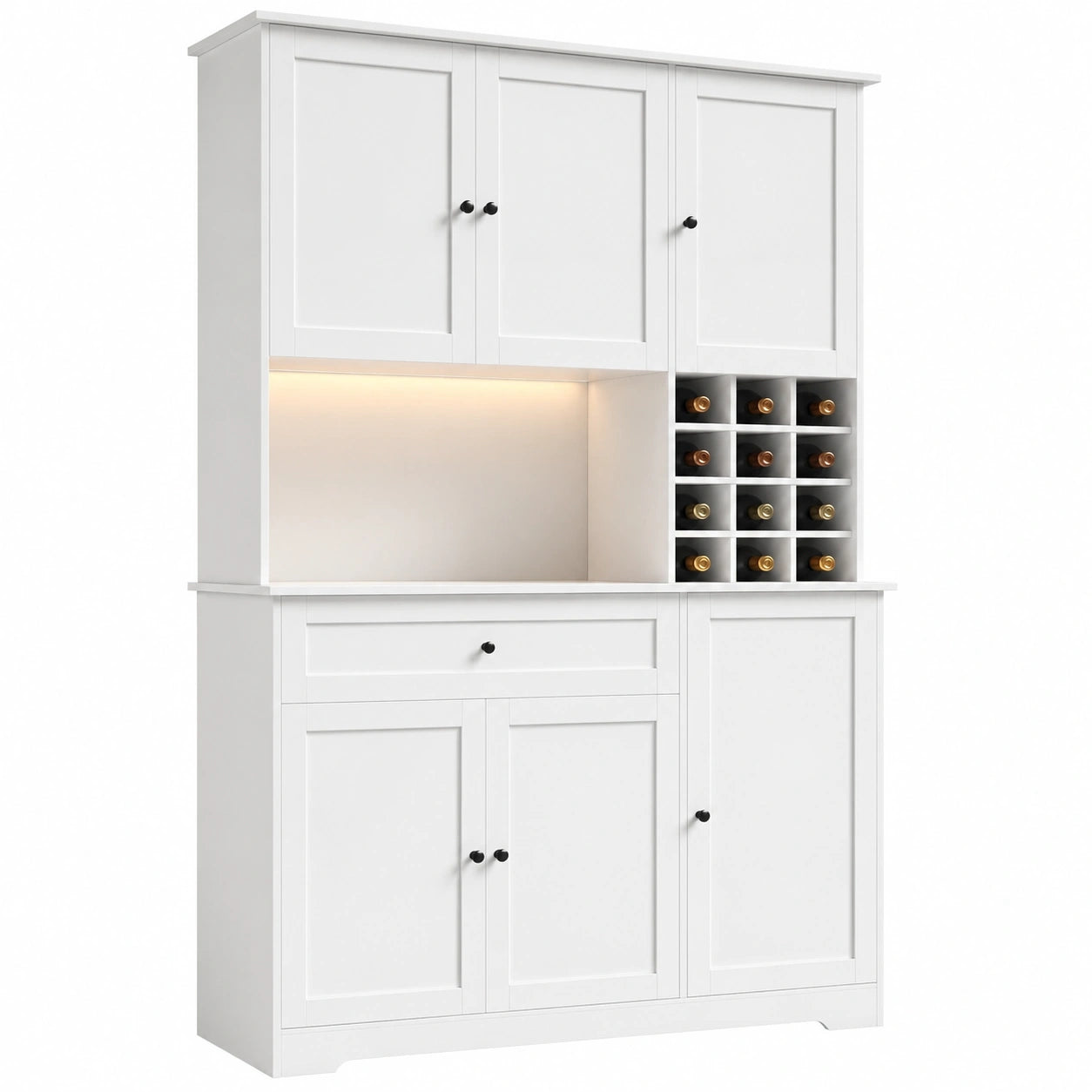 Armario de Cocina Grande con LED, Encimera y Botellero, Blanco 100x39x180cm