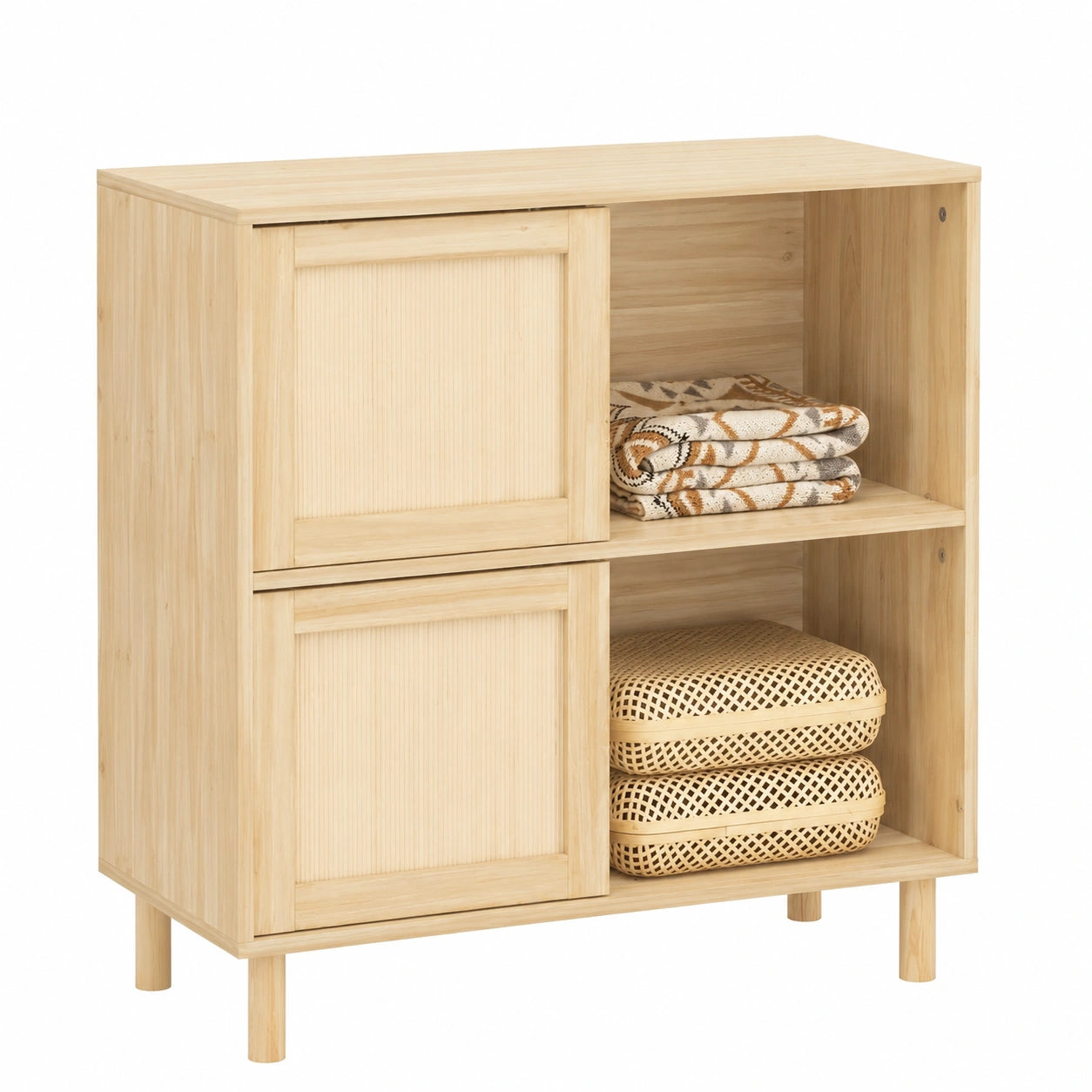Aparador de Entrada con Puerta Corredera y 2 Estantes 80x35x87 cm Madera Natural